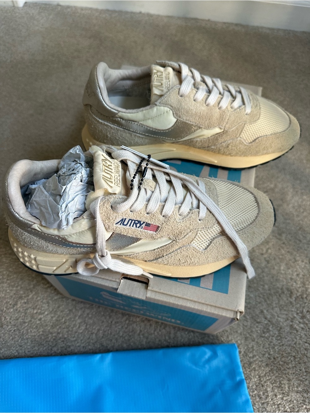 Autry Reelwind Beige & Silver Suede Leather Sneaker size 39 - Picture 7 of 8